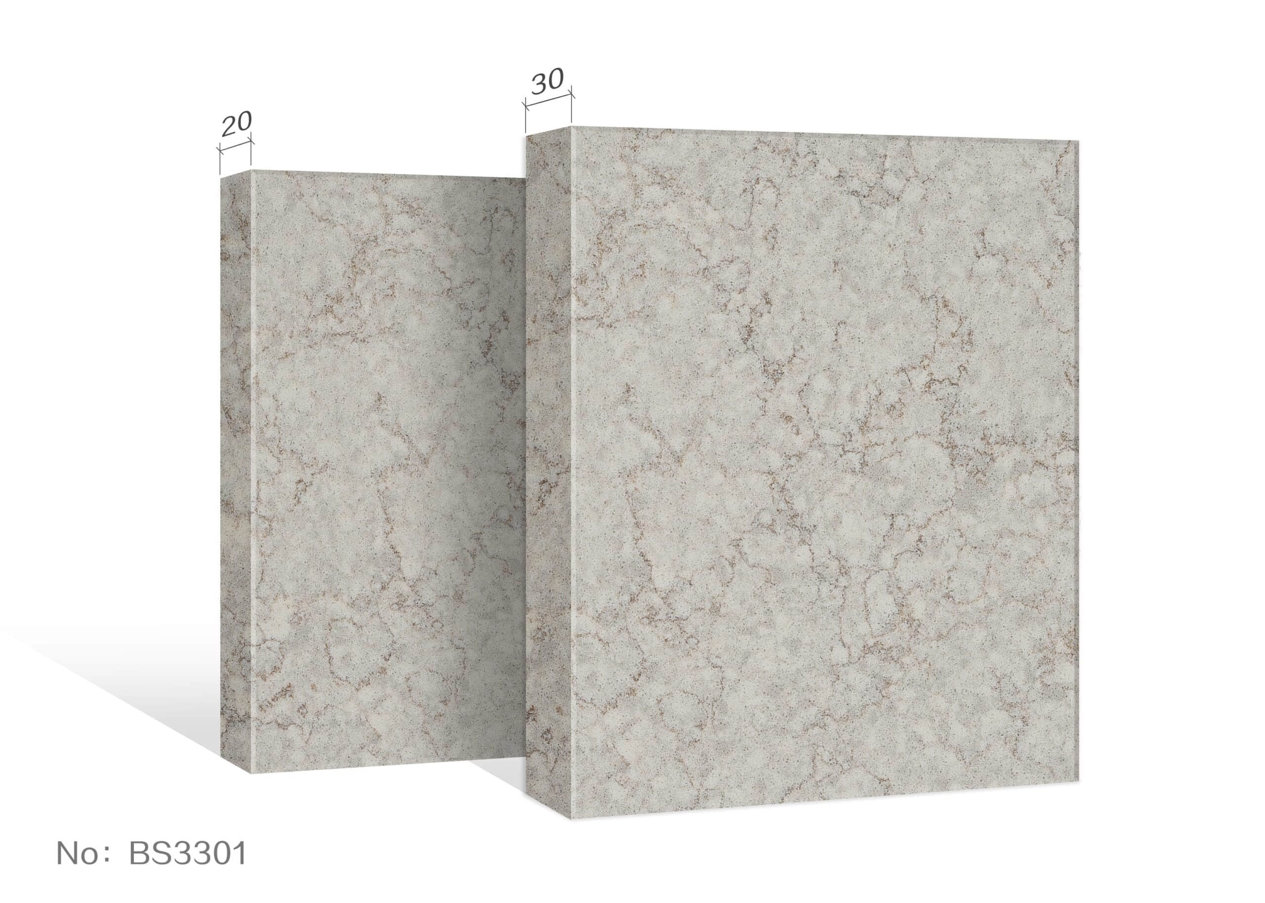 Two stone slabs with marbled texture, labeled BS3301.