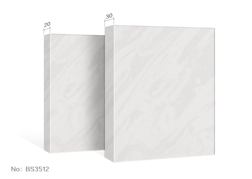Marble-patterned kitchen panels with dimensions labeled 20 and 30.
