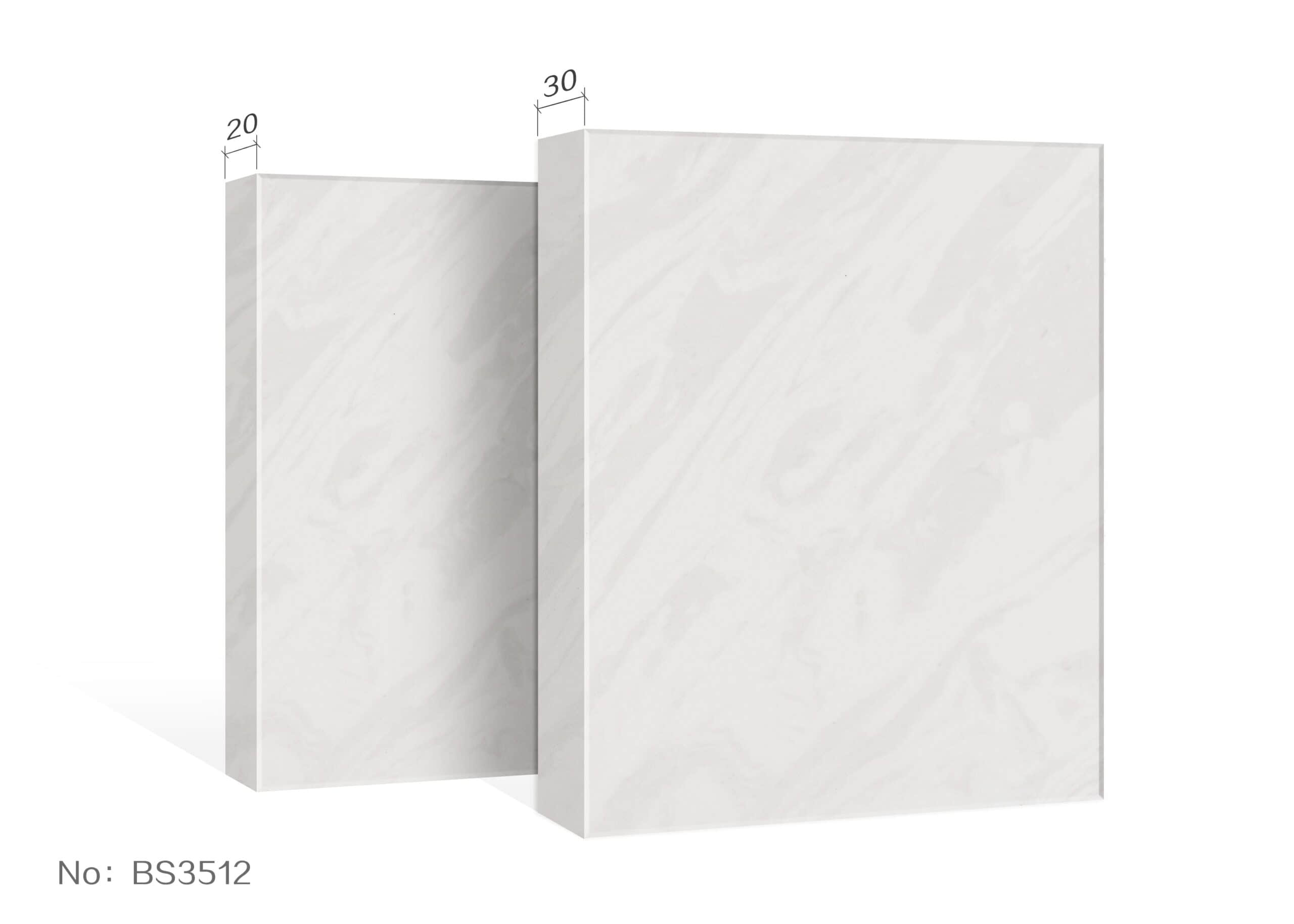 Marble-patterned kitchen panels with dimensions labeled 20 and 30.