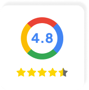 Google customer rating badge showing 4.8 out of 5 stars with colorful ring