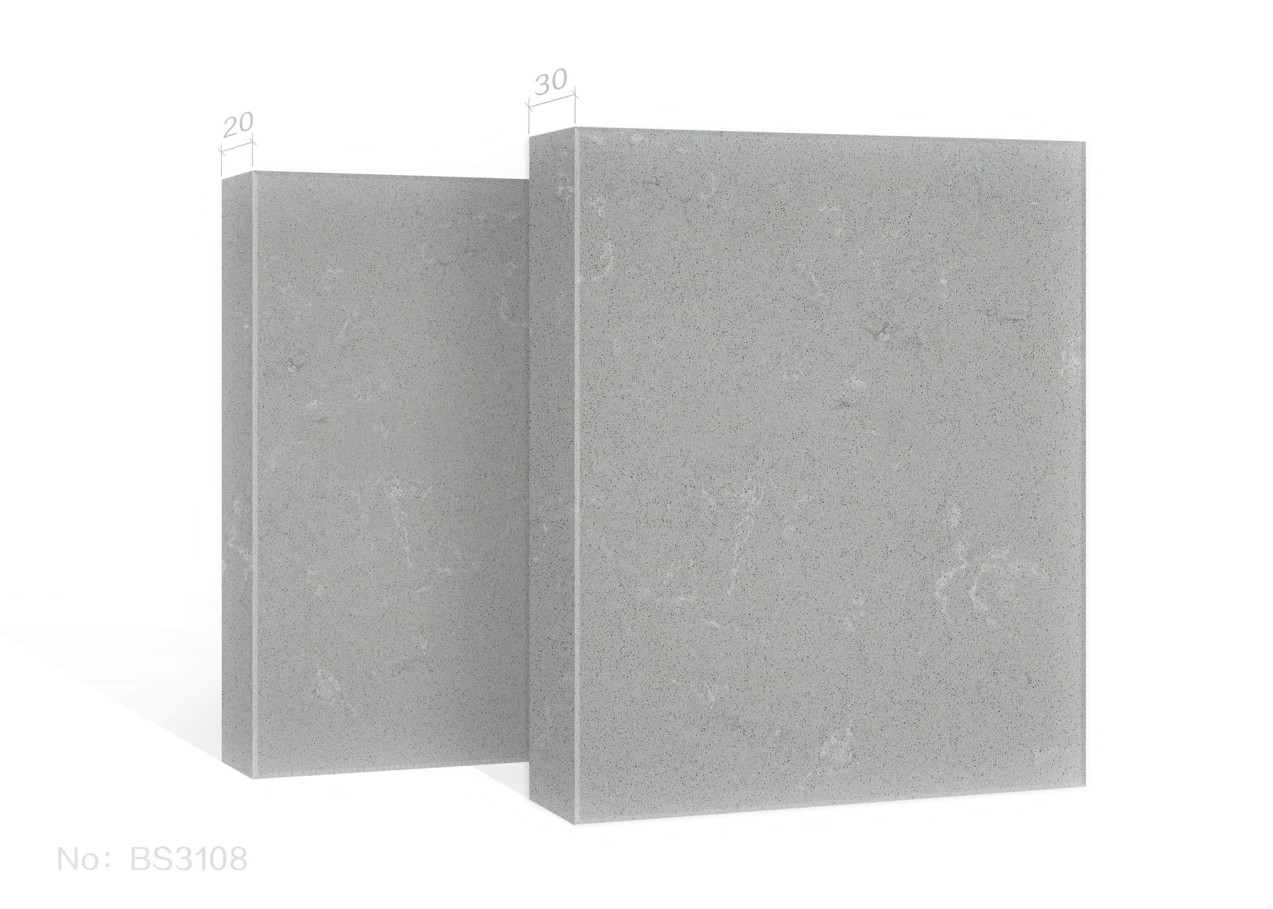 Two slabs of Galassia Grigio engineered stone with measurements.