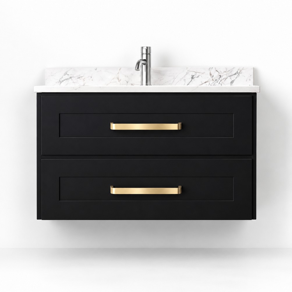Black Eden Shaker Wall Hung Vanity 900mm – Solid Wood – front product view