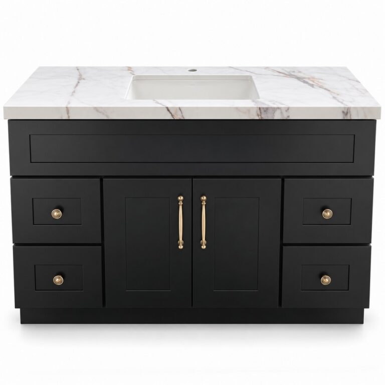 Black Freestanding Vanity 1200mm – Solid Wood with 36mm Stone Top & Shaker Styles – front product view