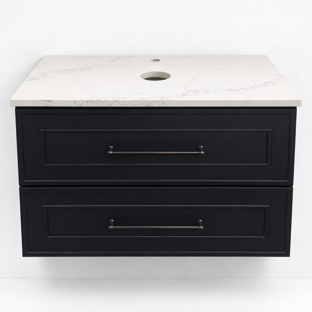 Black Wall Hung Vanity 800mm – Solid Wood – front product view