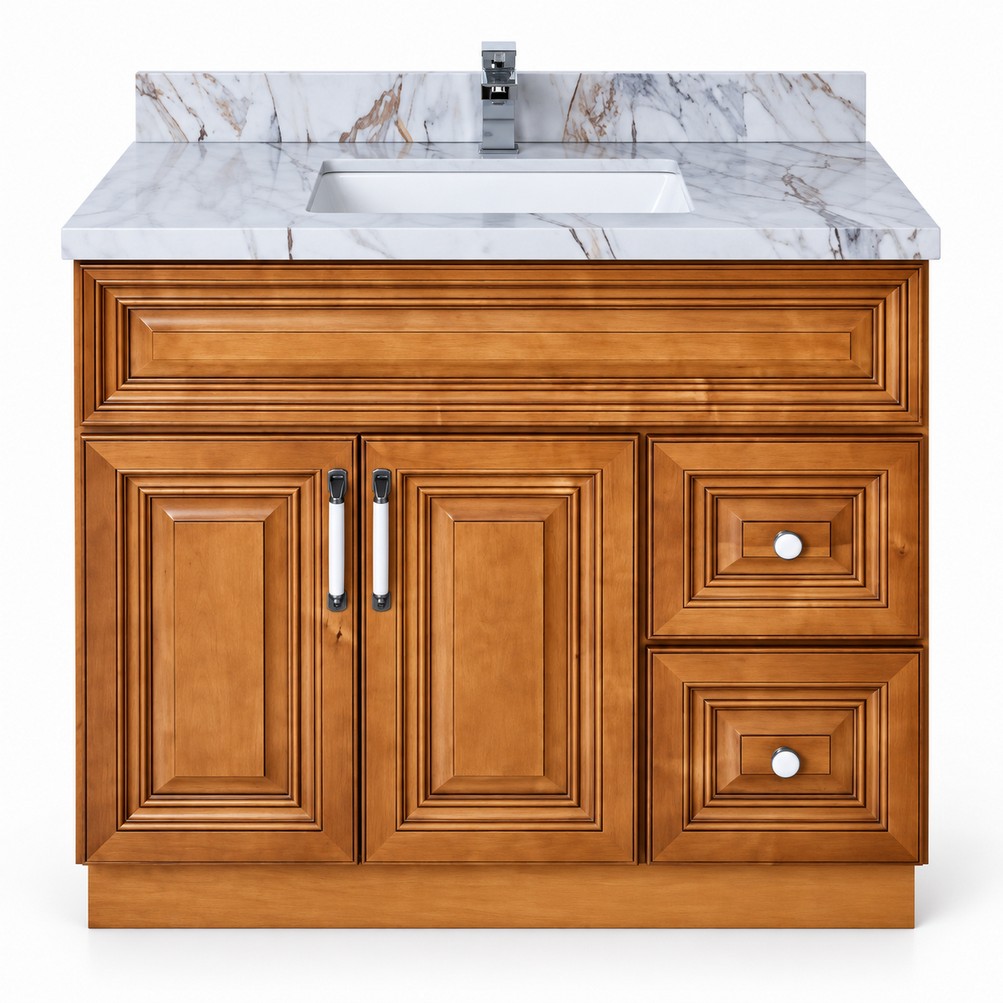 Classic Oak Freestanding Vanity 900mm – Solid Wood – front product view