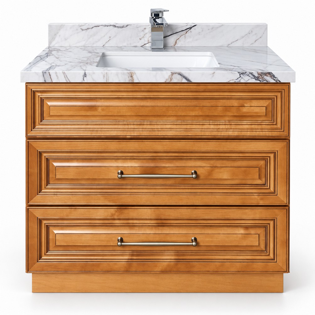 Classic Oak Freestanding Vanity 900mm with Drawers – Solid Wood – front product view