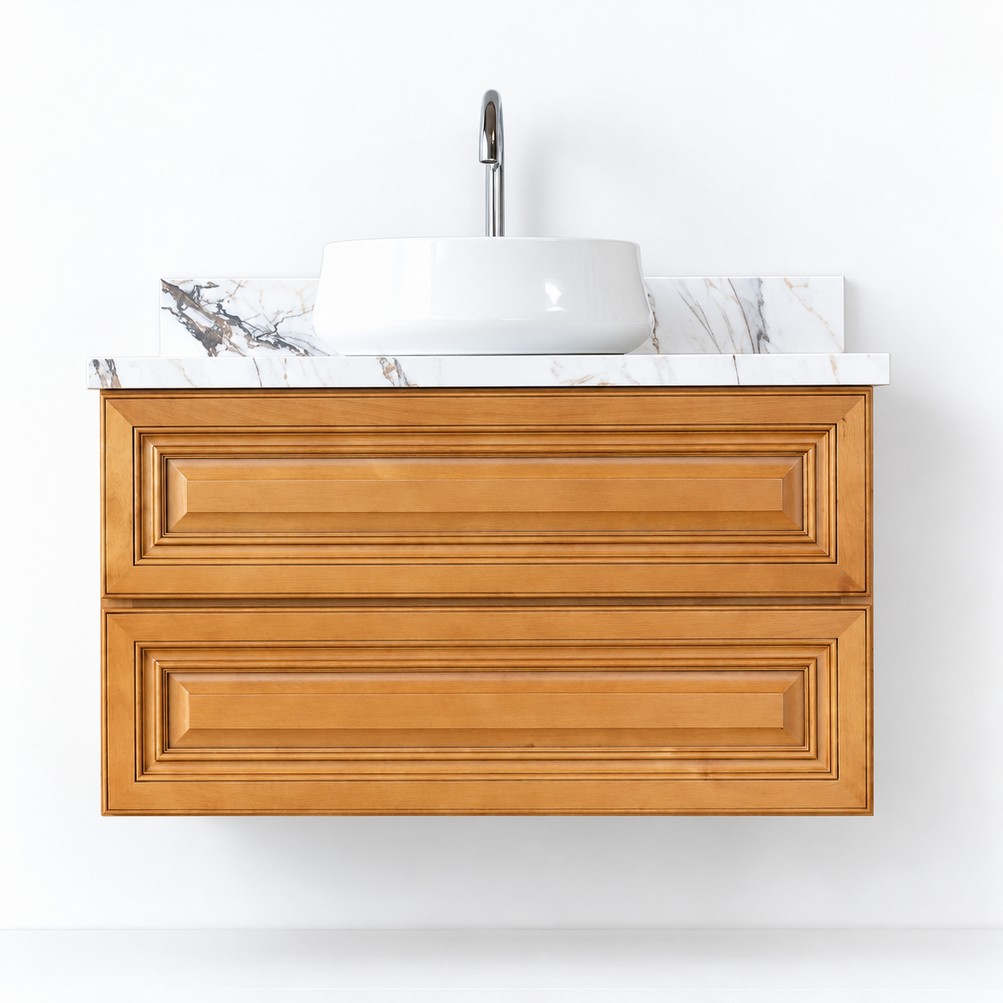 Classic Oak Wall Hung Vanity 900mm – Solid Wood – front product view