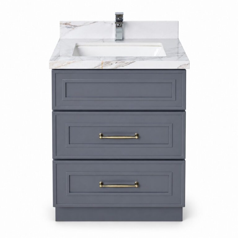 Dark Grey Freestanding Vanity 600mm with Drawers – front product view