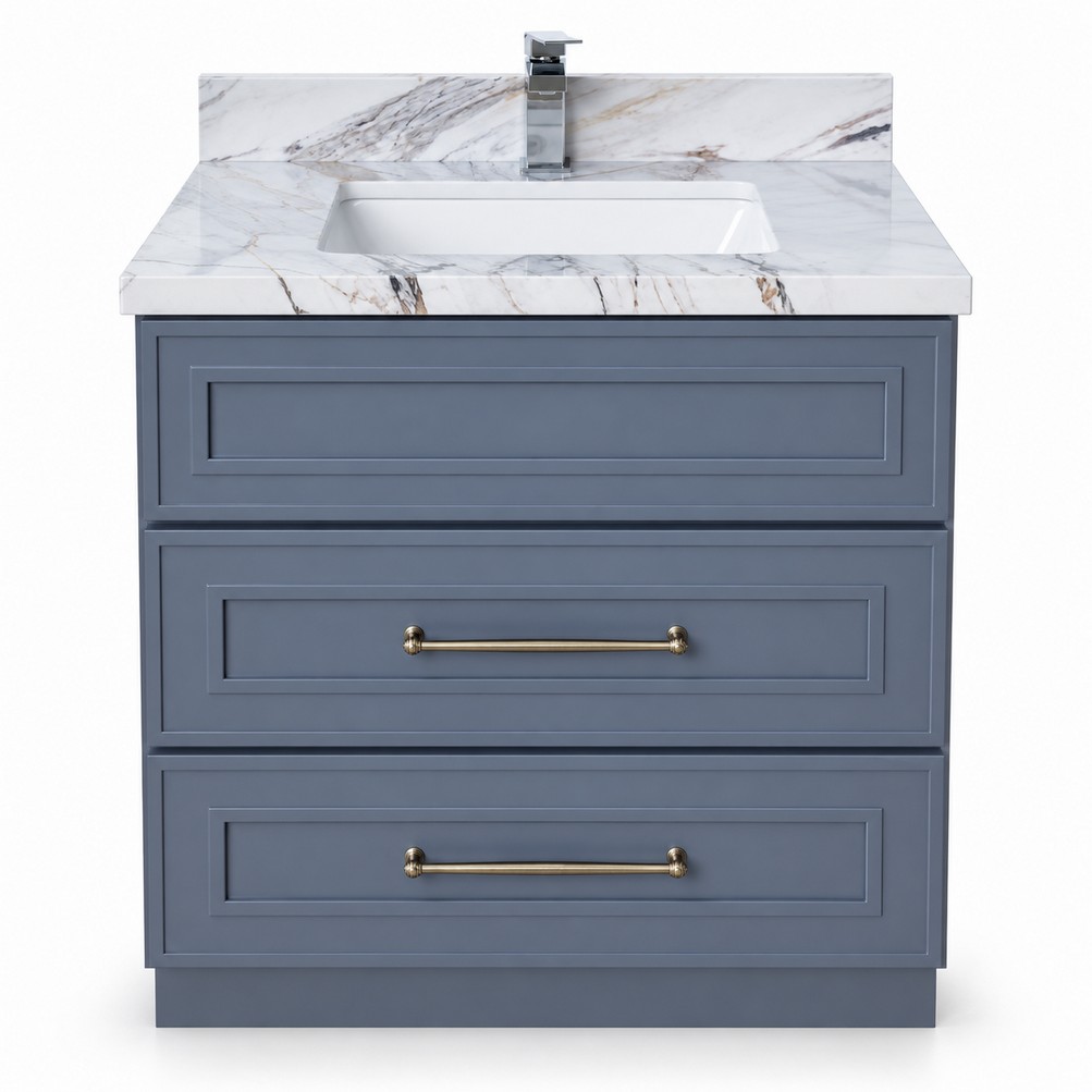 Dark Grey Freestanding Vanity 800mm with Drawers – Solid Wood – front product view