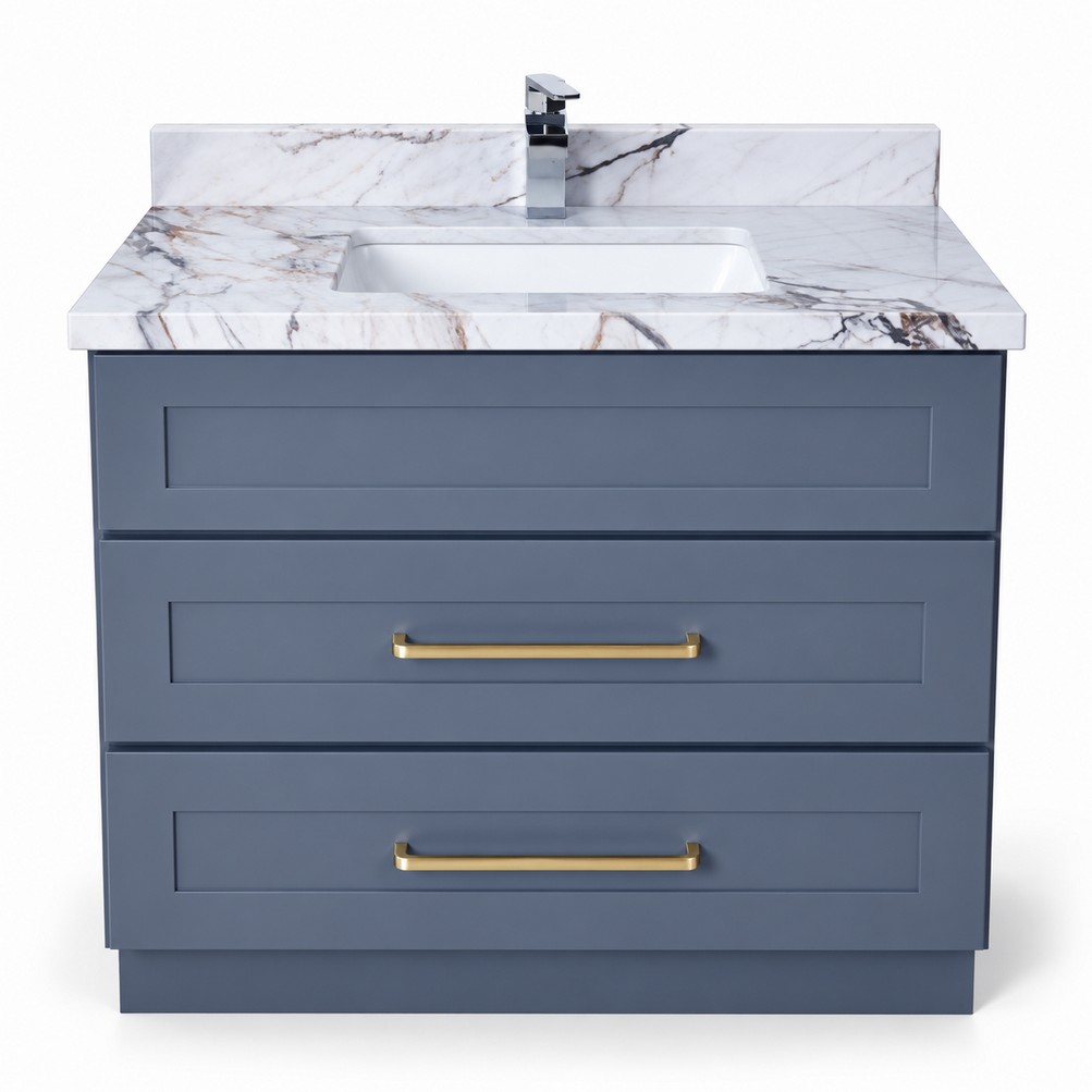 Dark Grey Freestanding Vanity 900mm with Drawers – Solid Wood – front product view