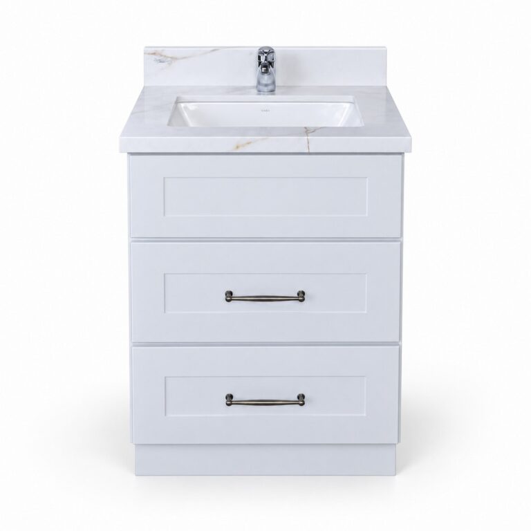 Light Grey Freestanding Vanity 600mm with Drawers – front product view