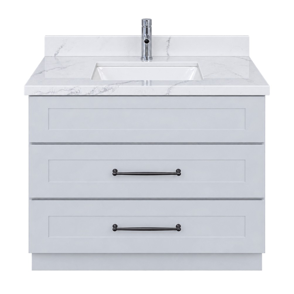 Light Grey Freestanding Vanity 900mm with Drawers – Solid Wood – front product view