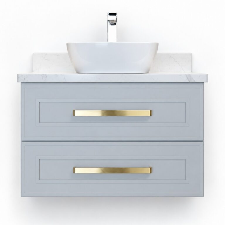 Light Grey Shaker Wall Hung Vanity 900mm – Solid Wood – front product view