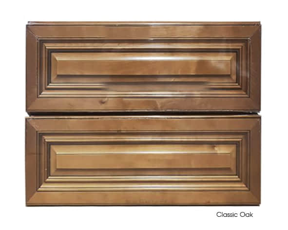 Classic oak vanity with two drawers, 600mm width.