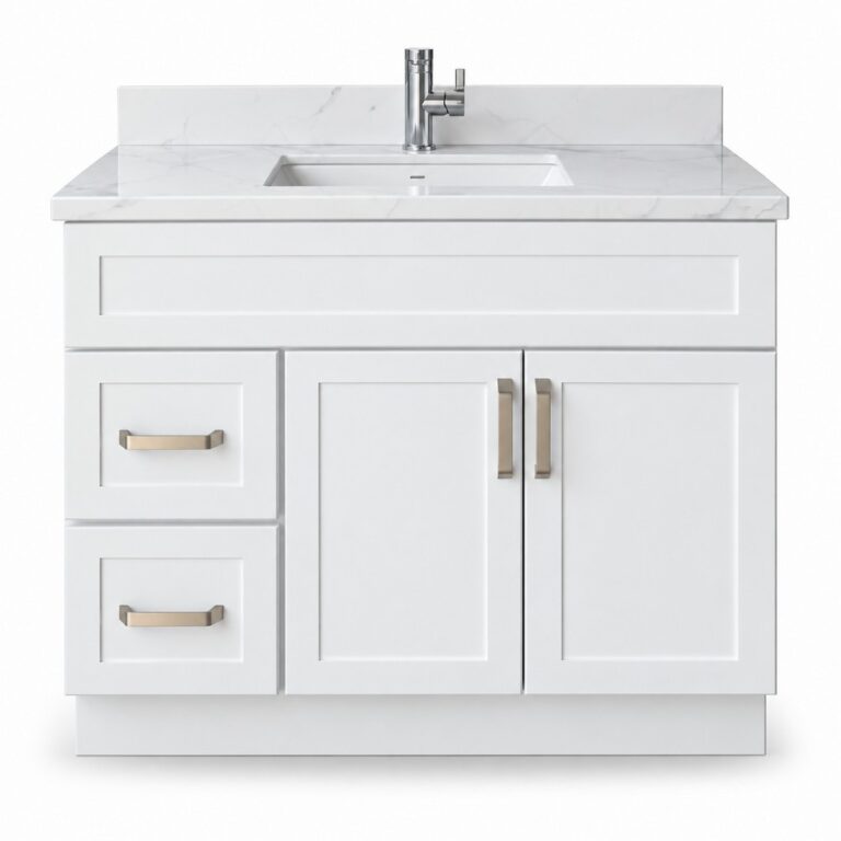 White Freestanding Vanity 1000mm – Solid Wood – front view