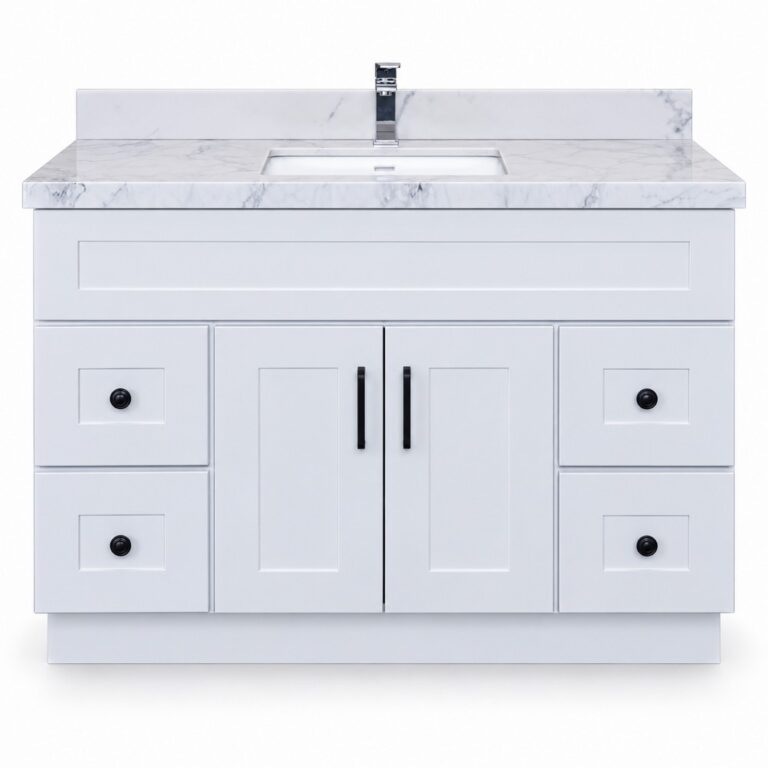 White Freestanding Vanity 1200mm – Solid Wood – front product view