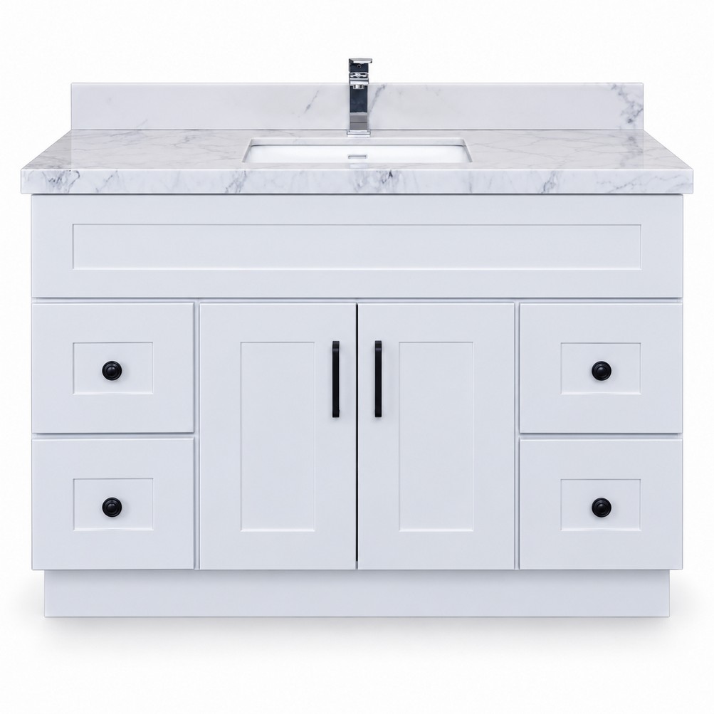 White Freestanding Vanity 1200mm – Solid Wood – front product view