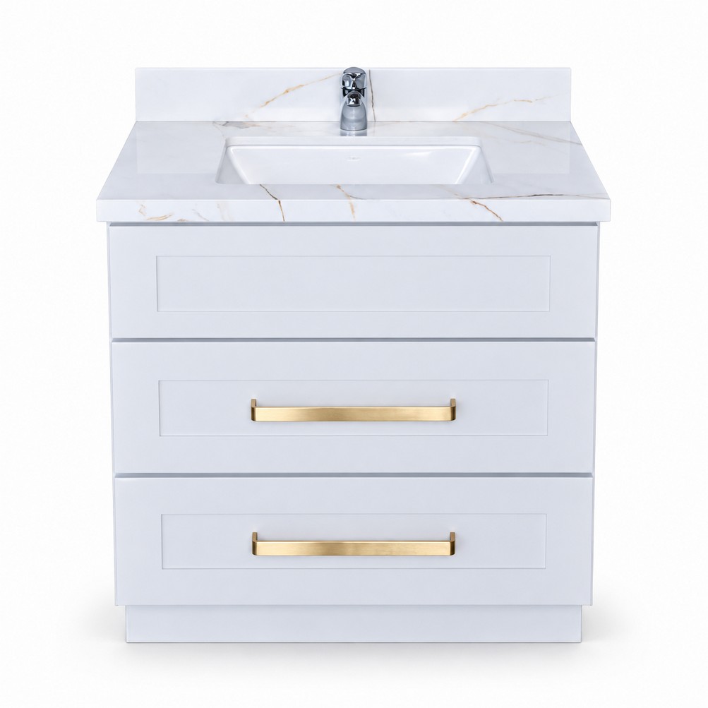White Freestanding Vanity 800mm with Drawers – Solid Wood – front product view