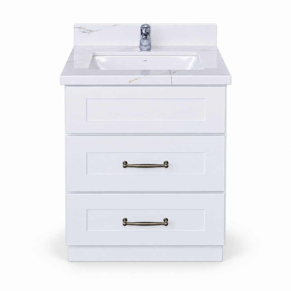 White Freestanding Vanity 600mm with Drawers – front product view