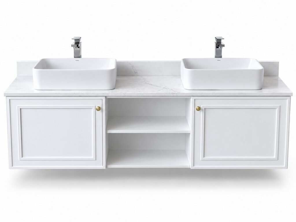 White Wall Hung Vanity 1500mm – Solid Wood (NEW) – front product view
