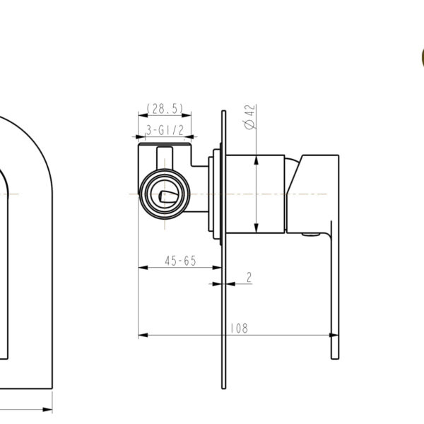 Technical drawing of a wall-mounted kitchen faucet with dimensions.