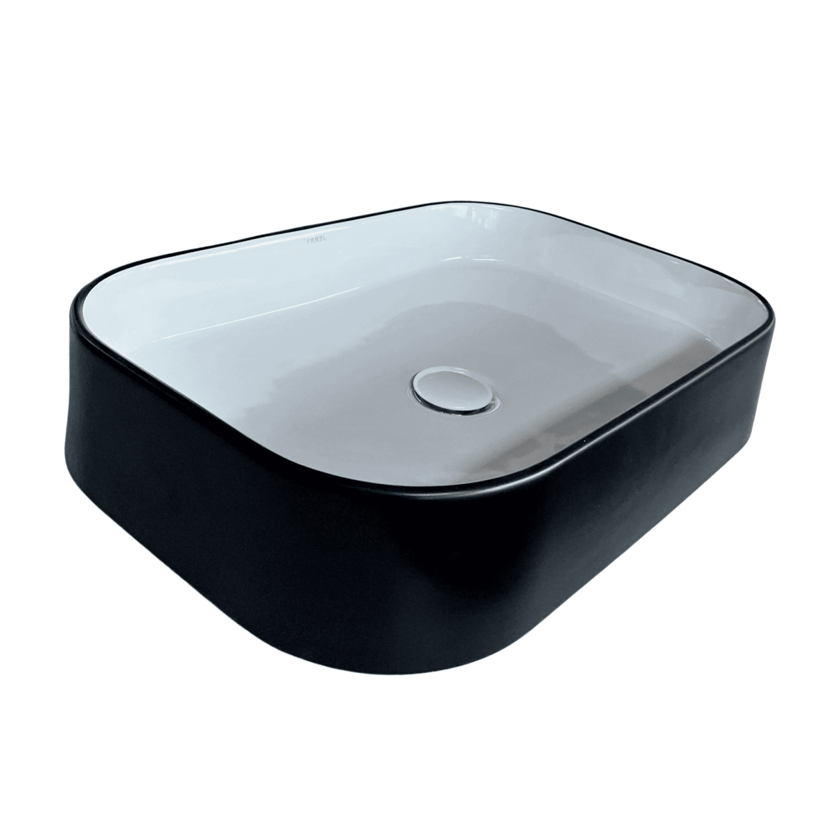 176B-MB Rectangular black and white ceramic bathroom sink.