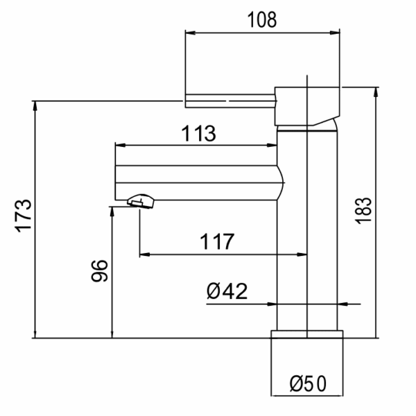 Diagram of kitchen faucet with dimensions in millimeters.