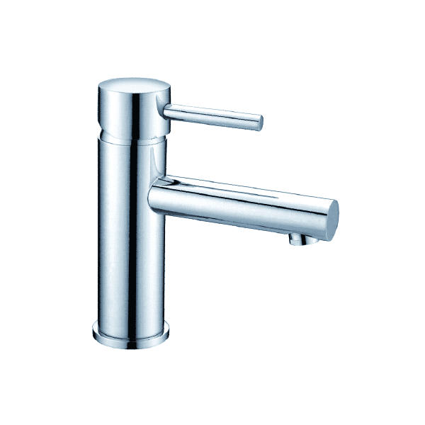 Modern chrome kitchen faucet with single lever handle.