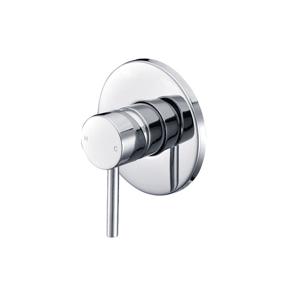Chrome shower mixer with temperature control knob.