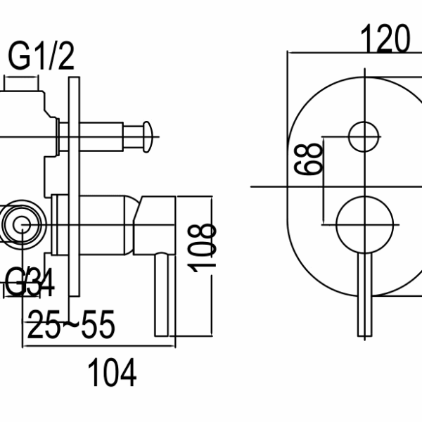 Technical drawing of a G1/2 valve with dimensions.