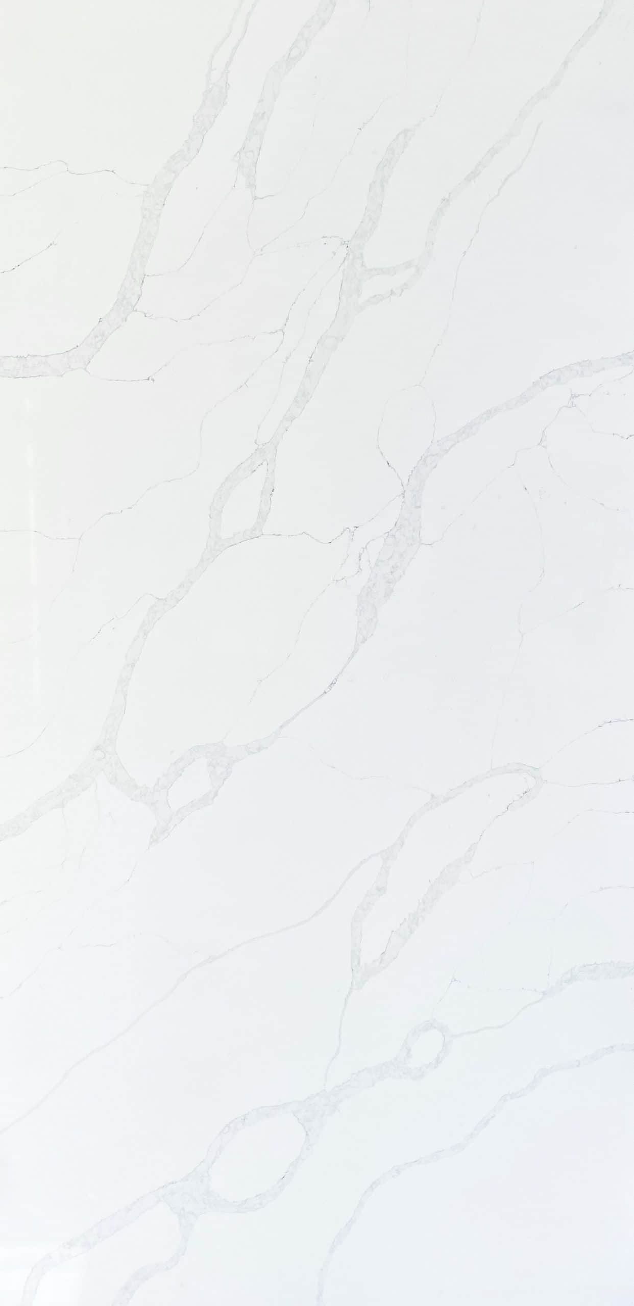 White marble countertop with subtle gray veining pattern.
