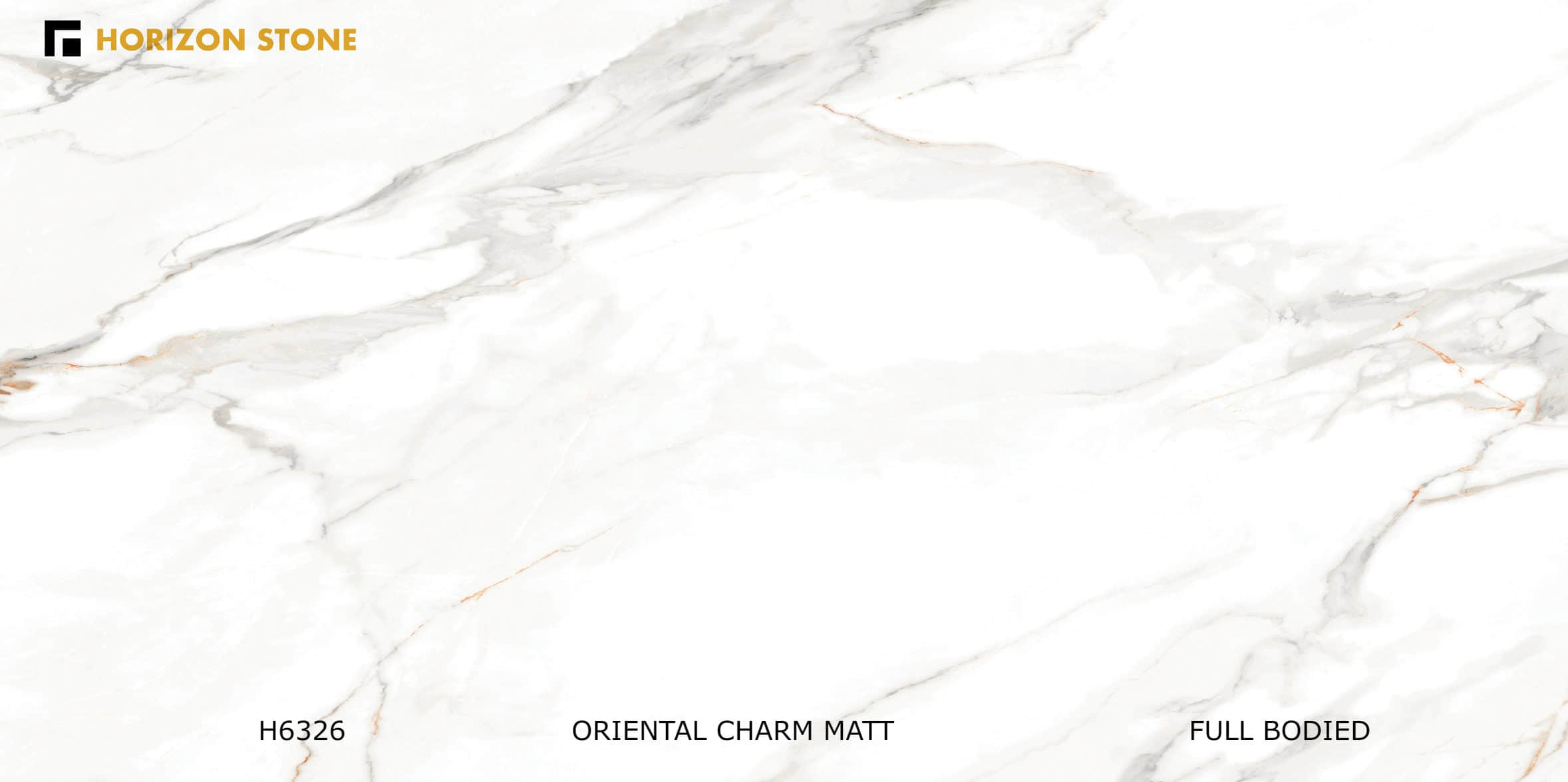 Marble texture with subtle gray veins, labeled "Oriental Charm Matt."