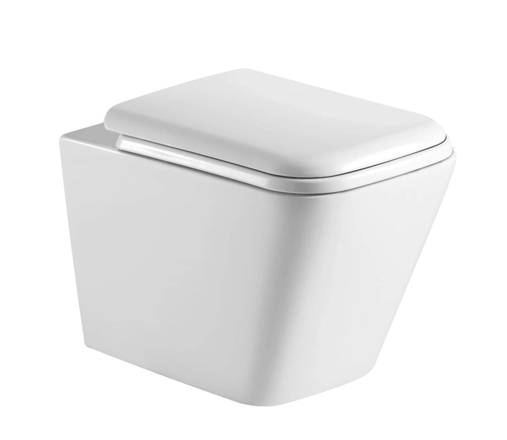 Modern white toilet with sleek, minimalist design.
