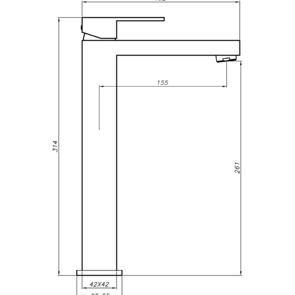 Line drawing of a kitchen faucet with dimensions.