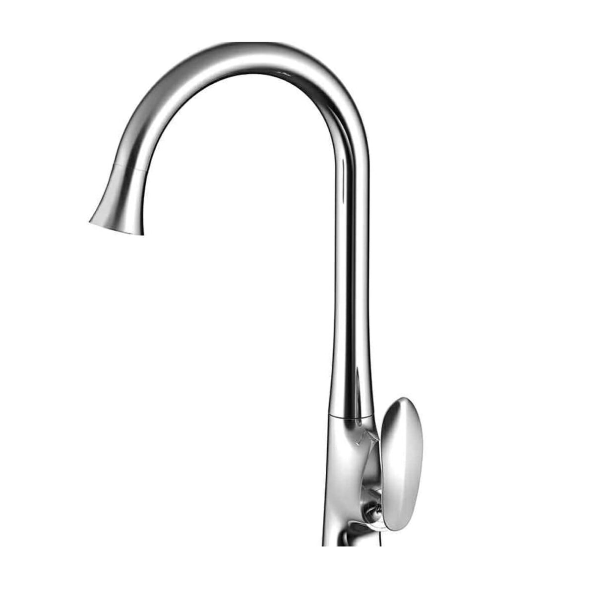 JT02054a Chrome kitchen faucet with tall curved spout and oval single lever handle