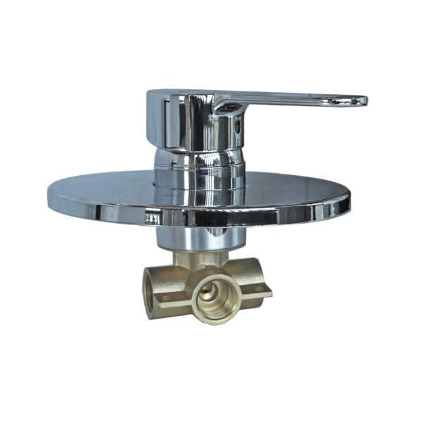 Chrome kitchen faucet with a single lever handle.